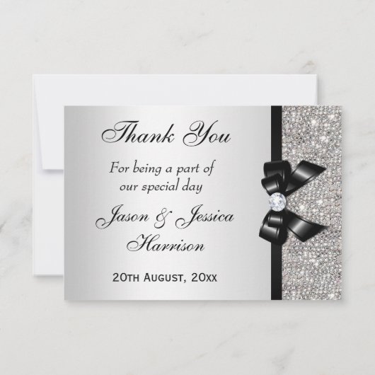 Black Faux Bow Silver Diamonds bedankt (Achterkant)