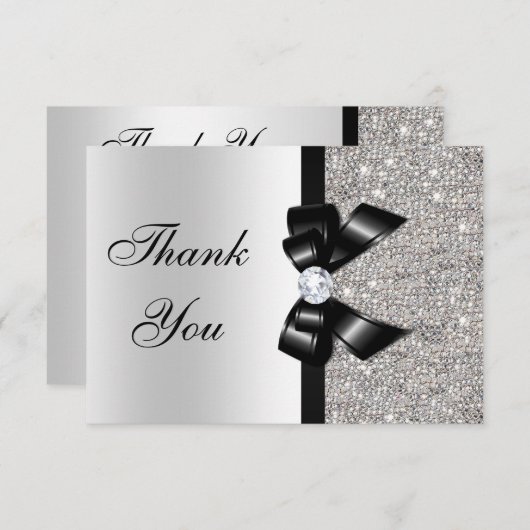 Black Faux Bow Silver Diamonds bedankt (Voorkant / Achterkant)