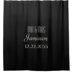 Black Faux Burlap Douche rideau MR & MRS.