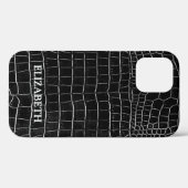 Black Faux Crocodile Leather Personated Name Case-Mate iPhone Case (Achterkant (horizontaal))