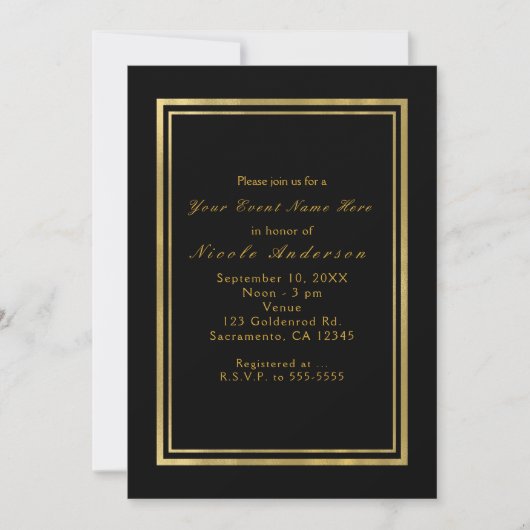 Black & Faux Foil Gold Chic Elegance Invitations (Devant)