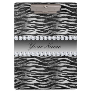 Black Faux Foil Zebra Stripes op zilver Klembord