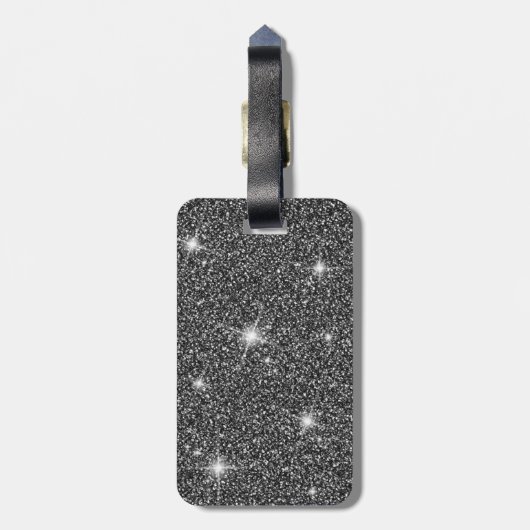 Black Faux Glitter Shimmer Texture Naam Bagagelabel (Achterkant verticaal)