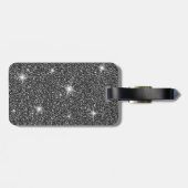 Black Faux Glitter Shimmer Texture Naam Bagagelabel (Achterkant horizontaal)