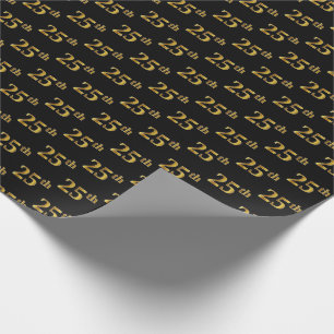 Black, Faux Gold 25th (25th) Event Cadeaupapier