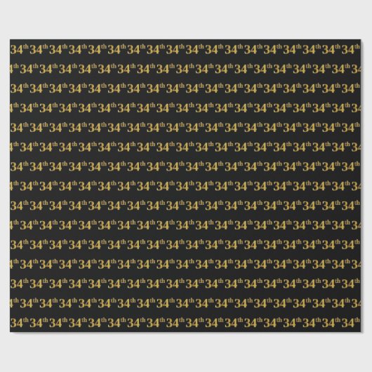 Black, Faux Gold 34th (34ste) event Cadeaupapier (Vlak)