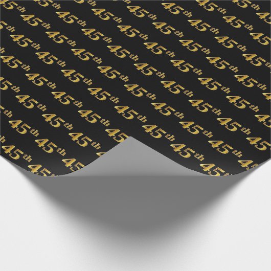 Black, Faux Gold 45th (45th) Event Cadeaupapier (Hoek)