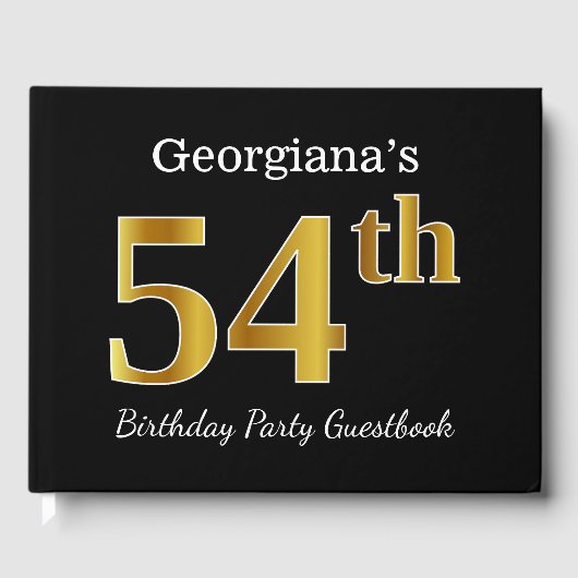 Black, Faux Gold 54th Birthday Party + aangepaste  Gastenboek (Voorkant)