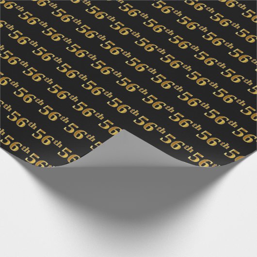 Black, Faux Gold 56th (56th) Event Cadeaupapier (Hoek)