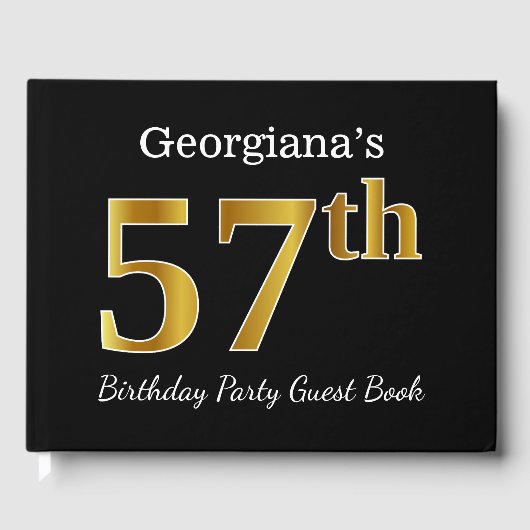 Black, Faux Gold 57th Birthday Party + aangepaste  Gastenboek (Voorkant)
