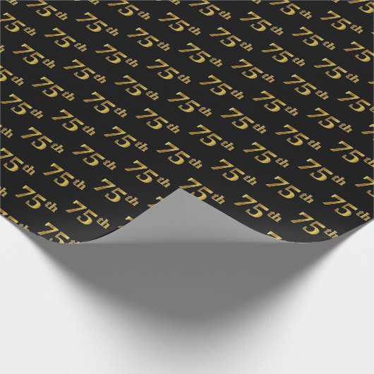 Black, Faux Gold 75th (vijfenzeventig) event Cadeaupapier (Hoek)