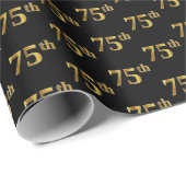 Black, Faux Gold 75th (vijfenzeventig) event Cadeaupapier (Rol Hoek)