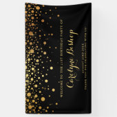 Black | Faux Gold Confetti Birthday Party Banner (Verticaal)