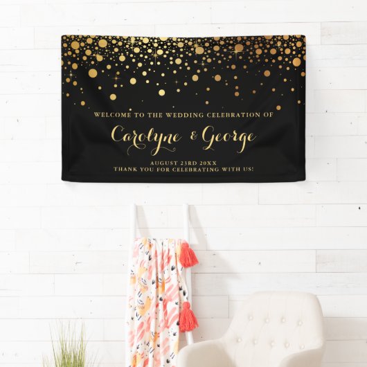 Black | Faux Gold Confetti Wedding Welcome Banner (Insitu)