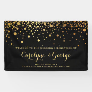 Black   Faux Gold Confetti Wedding Welcome Banner