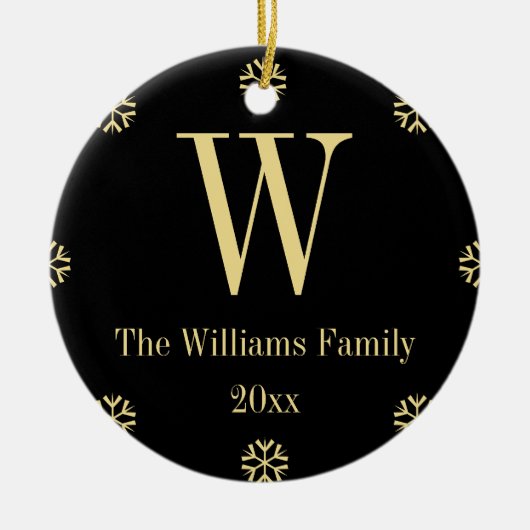 Black Faux Gold Custom Monogram Name Kerstmis Keramisch Ornament (Voorkant)