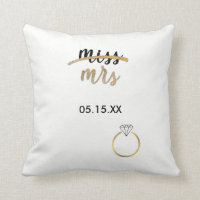 Black & Faux Gold Foil Mlle Mme Nom Date Coussin