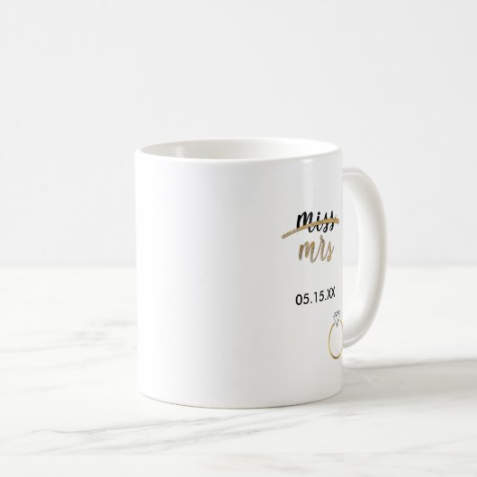 Black & Faux Gold Folie Miss Mrs Naam Datum Mok (Voorkant rechts)
