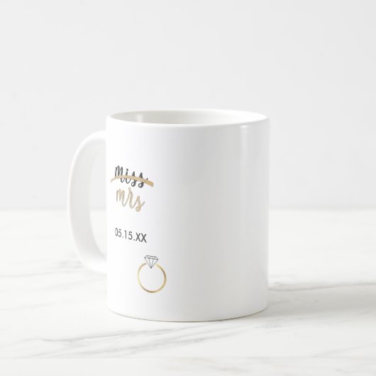 Black & Faux Gold Folie Miss Mrs Naam Datum Mok (Voorkant links)