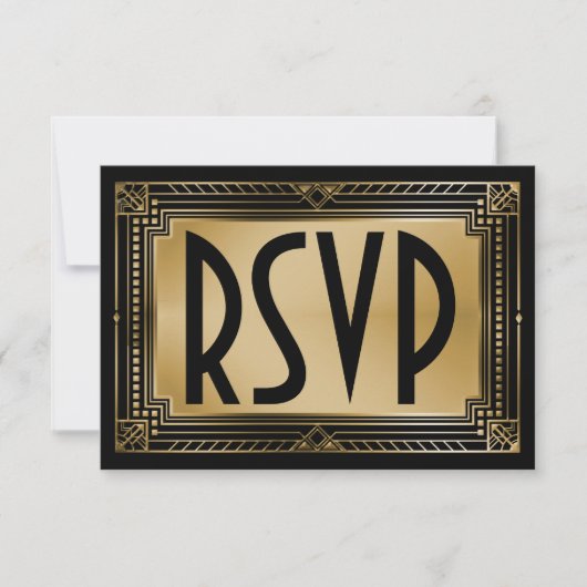 Black & Faux Gold Gatsby Mariage géométrique RSVP (Devant)