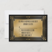 Black & Faux Gold Gatsby Mariage géométrique RSVP (Dos)