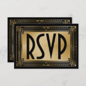 Black & Faux Gold Gatsby Mariage géométrique RSVP (Devant / Derrière)