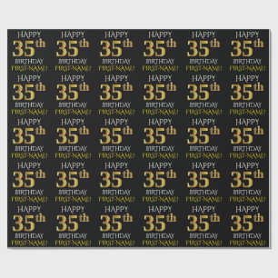 Black, Faux Gold "HAPPY 35th BIRTHDAY" Cadeaupapier