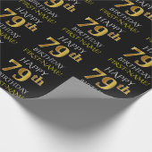 Black, Faux Gold "HAPPY 79th BIRTHDAY" Cadeaupapier (Hoek)