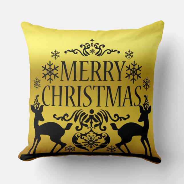 Black Faux Gold Merry-kerst Kussen (Voorkant)