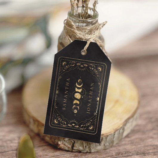 Black & Faux Gold Tarot Hemelse Huwelijk Cadeaulabel