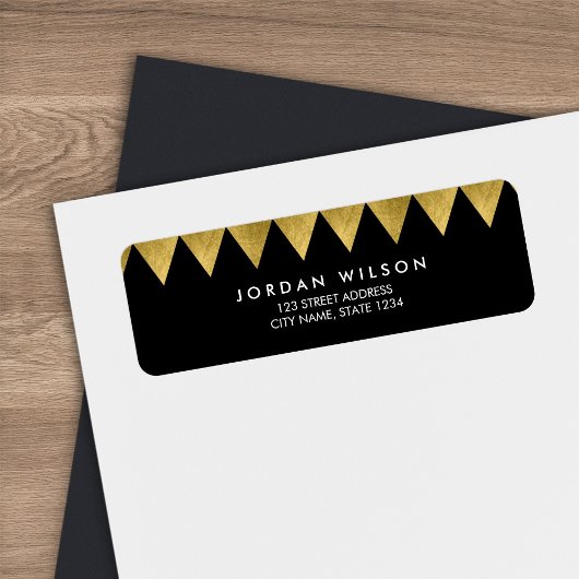 Black Faux Gold Triangle Pattern Modern Address Etiket