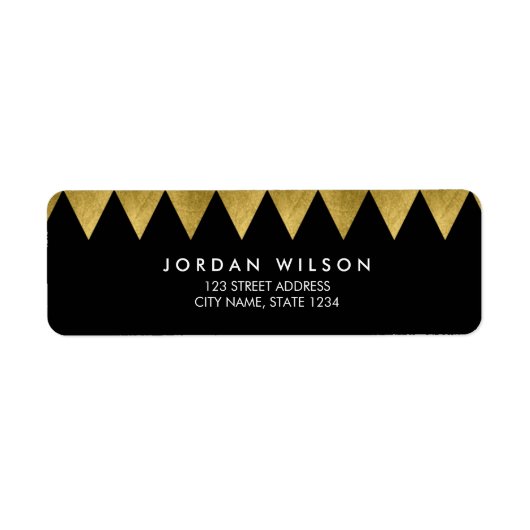 Black Faux Gold Triangle Pattern Modern Address Etiket (Voorkant)