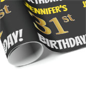 Black, Faux/Imitation Gold, "31st BIRTHDAY" Cadeaupapier (Rol Hoek)