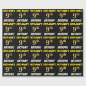 Black, Faux/Imitation Gold, "9th BIRTHDAY" Cadeaupapier (Vlak)