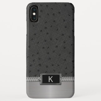 Black Faux Leather Monogrammed iPhone XS Max Coque