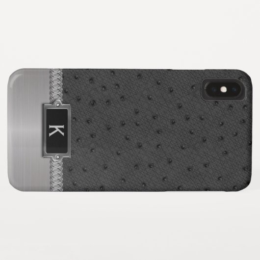 Black Faux Leather Monogrammed iPhone XS Max Coque (Dos (Horizontal))