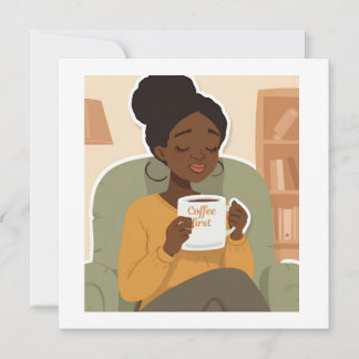 Black Female Drinking Coffee Bedankkaart
