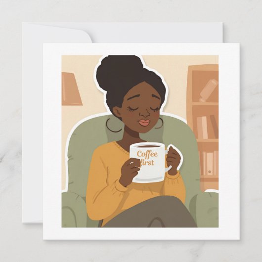 Black Female Drinking Coffee Bedankkaart (Voorkant)
