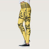 Black Fern Pattern Aspen Gold Futuristic Athletic Leggings (Links)