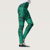 Black Fern Pattern Green Futuristic Athletic Leggings (Rechts)