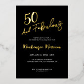 Black Fifty and Fabulous Script Birthday Folie Uitnodiging (Voorkant)