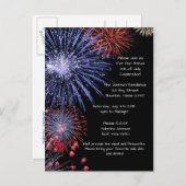 Black Fireworks 4 juillet Invitation de la fête (Devant / Derrière)