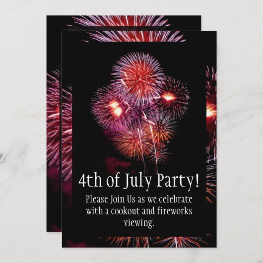 Black Fireworks 4th van juli Feestuitnodiging Kaart (Voorkant / Achterkant)