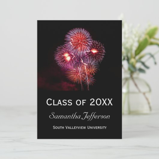 Black Fireworks Graduation Party Invitations (Debout devant)