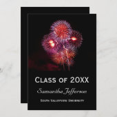 Black Fireworks Graduation Party Invitations (Devant / Derrière)