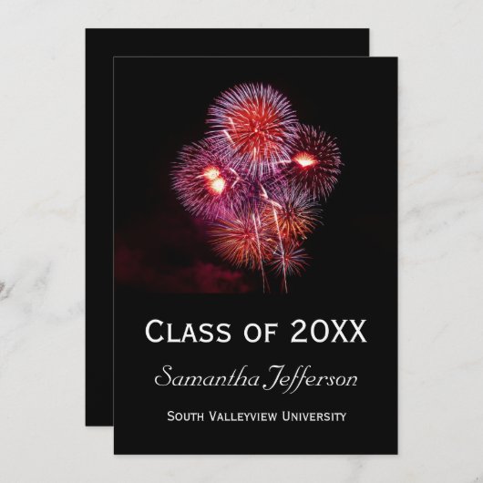 Black Fireworks Graduation Party Invitations (Devant / Derrière)