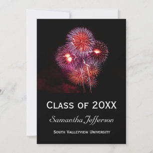 Black Fireworks Graduation Party Invitations