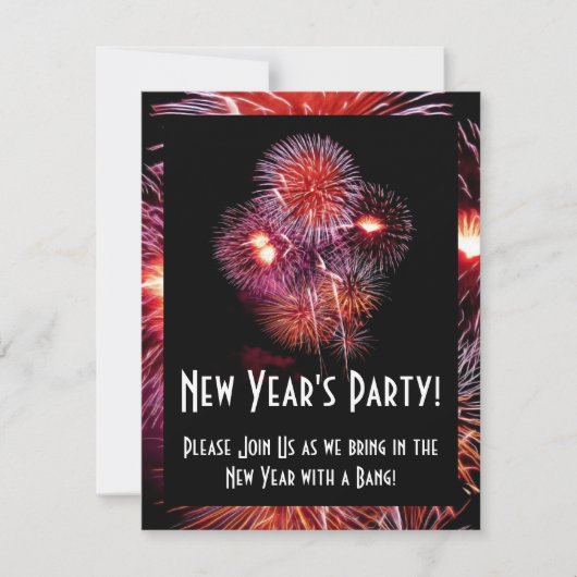 Black Fireworks New Years Party Petite invitation (Devant)