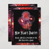 Black Fireworks New Years Party Petite invitation (Devant / Derrière)