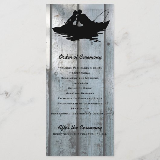 Black Fishing Lovers Wood Wedding Programme (Dos)